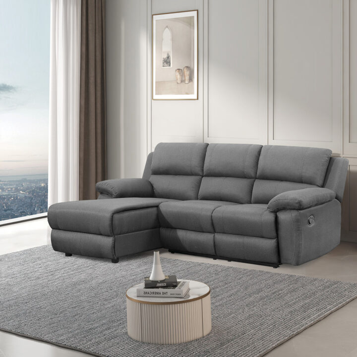 Nurgadiivan BERIT VN manuaalne recliner 214×160/95xH98cm, tumehall Diivanid Diivanid