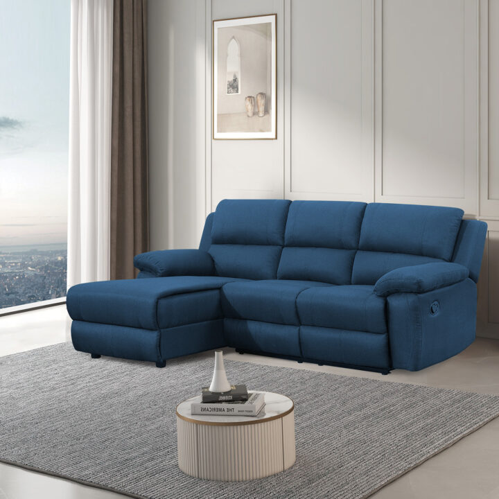Nurgadiivan BERIT VN manuaalne recliner 214×160/95xH98cm, tumesinine Diivanid Diivanid