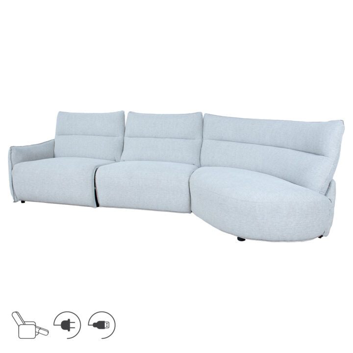 Nurgadiivan CANNES PN elektriline recliner 310×91/101xH92cm, helehall Diivanid