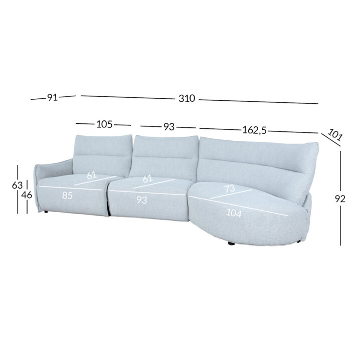 Nurgadiivan CANNES PN elektriline recliner 310×91/101xH92cm, helehall Diivanid