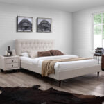 Voodi EMILIA 180x200cm, beež, 186,5x219xH105cm, MDF, puit, polüesterkangas Magamistuba H03-100 Voodid