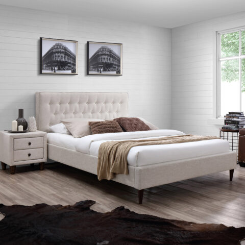 Voodi EMILIA 180x200cm, beež, 186,5x219xH105cm, MDF, puit, polüesterkangas Magamistuba H03-100 Voodid
