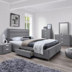Voodi CAREN 160x200cm, hall, 165×220,5xH110cm, MDF, polüesterkangas Magamistuba KAM23 Magamistuppa jõuludeks