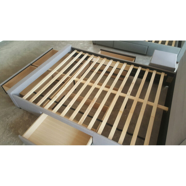 Voodi CAREN 160x200cm, hall, 165×220,5xH110cm, MDF, polüesterkangas Magamistuba KAM23 Magamistuppa jõuludeks