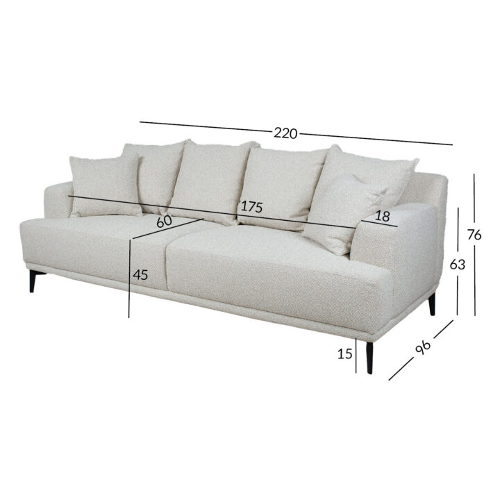 Diivan MAGNOLIA 3-kohaline 220x96xH76cm, helebeež Diivanid Diivanid