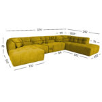 Nurgadiivan FORTE U-kujuline PN 374×162/242xH76cm, puunikaskollane Diivanid