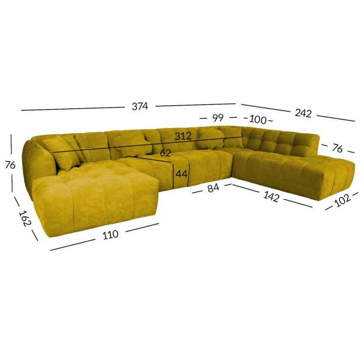 Nurgadiivan FORTE U-kujuline PN 374×162/242xH76cm, puunikaskollane Diivanid