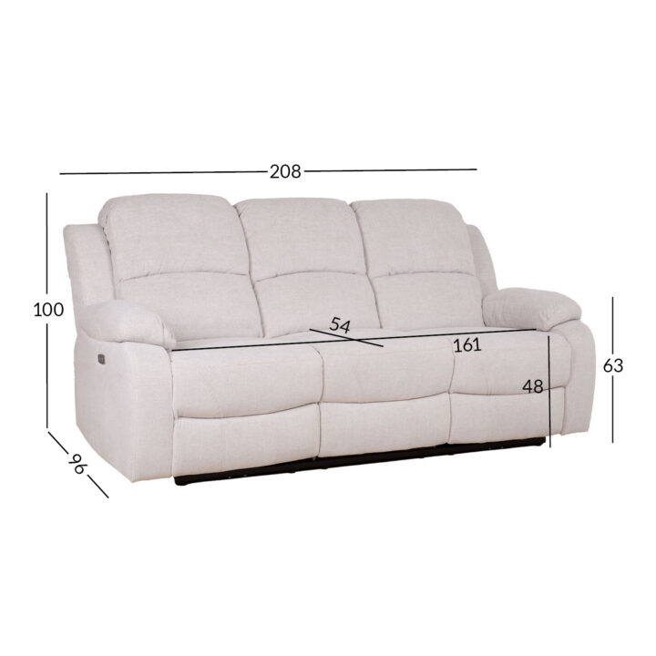 Diivan FELICIA 3-kohaline elektriline recliner 208x96xH100cm, loodusvalge Diivanid