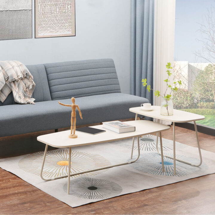 Diivanilaud DUO 2tk 120x48xH40cm, 75x40xH48cm, hele puit/beež Elutoamööbel
