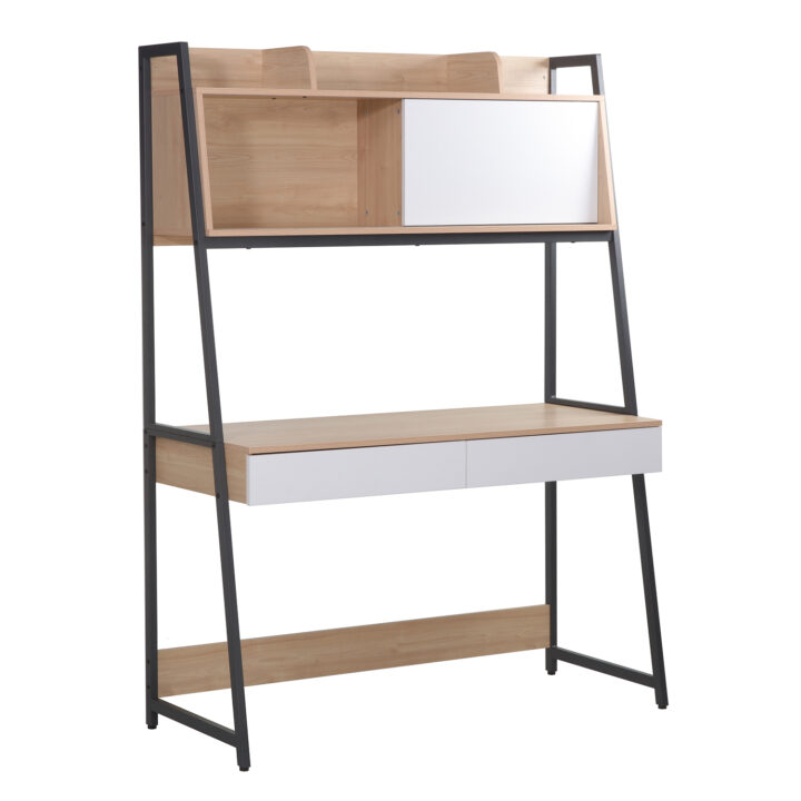 Kirjutuslaud STUDY riiuliga 124x54xH171cm, tamm/valge Elutoamööbel Kirjutuslauad