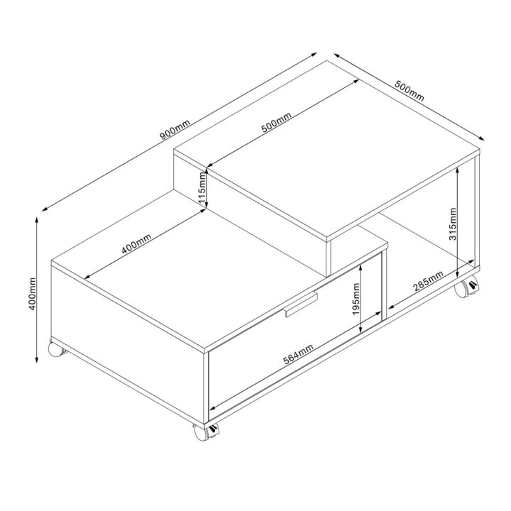 Diivanilaud HANNES 90x50xH40cm, rustik / must melamiin Elutoamööbel
