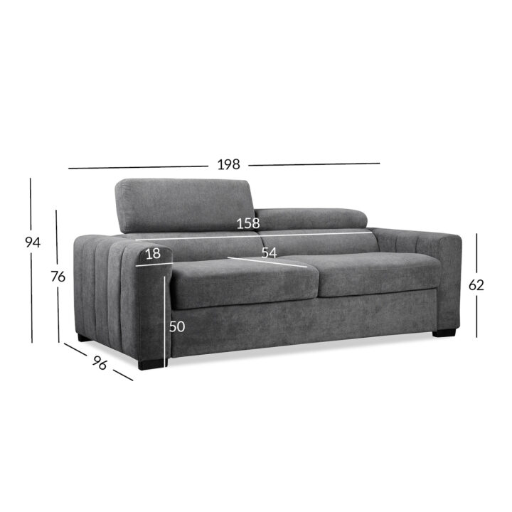 Diivanvoodi KINGSTON 3-kohaline 198x96xH76/94cm, tumehall Diivanid