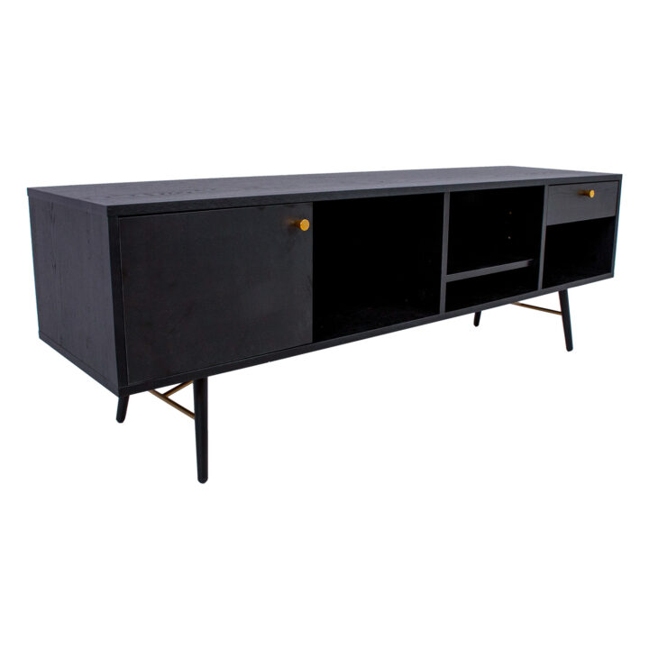 TV-laud LUXEMBOURG 150x40xH50cm, must melamiin Elutoamööbel Elutuppa jõuludeks