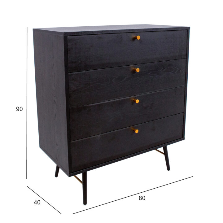 Kummut LUXEMBOURG 80x40xH90cm, must melamiin Elutoamööbel Elutuppa jõuludeks
