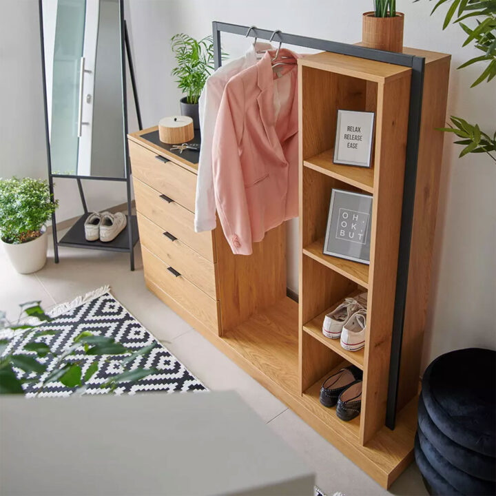 Esikumööbel NOVA 145x40xH137cm, tamm/must Esik ja Garderoob Esikumööbel