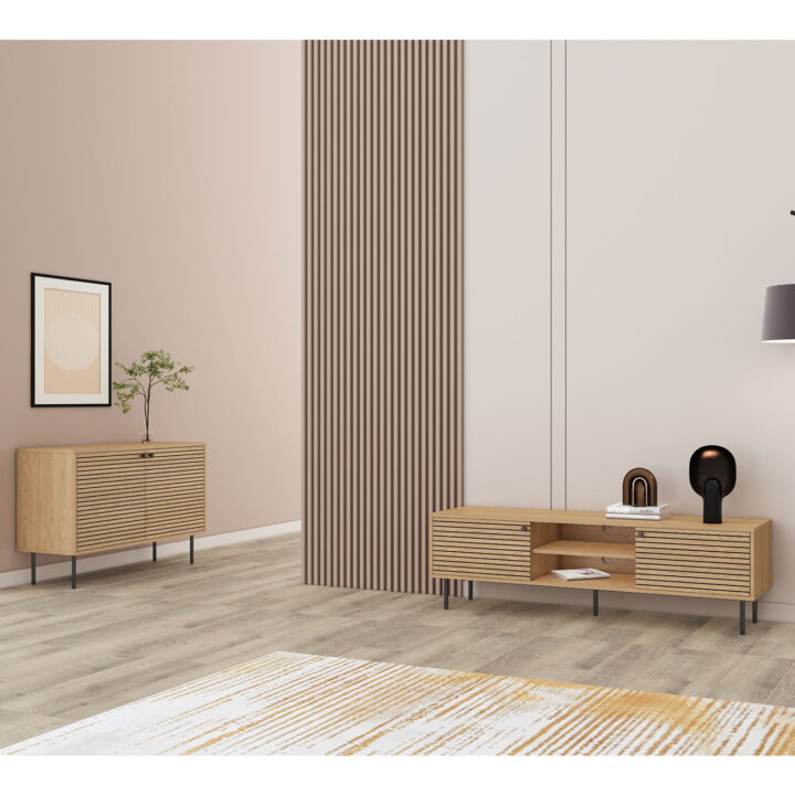 Kummut LINE 110x40xH74cm, tammedekooriga melamiin Elutoamööbel H01-700 Kapid