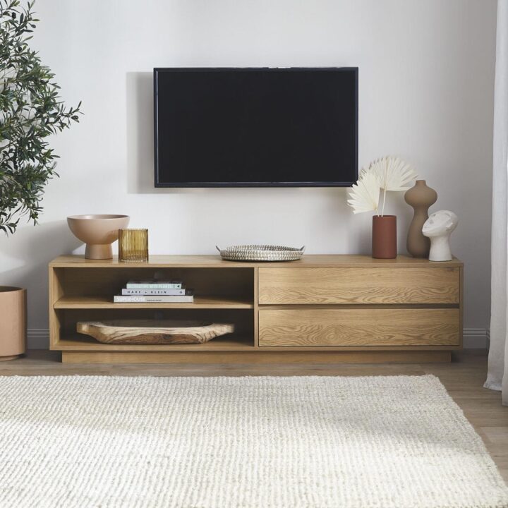 TV laud SACHA 180x40xH43cm, tammedekooriga melamiin Elutoamööbel H01-800 TV-alused