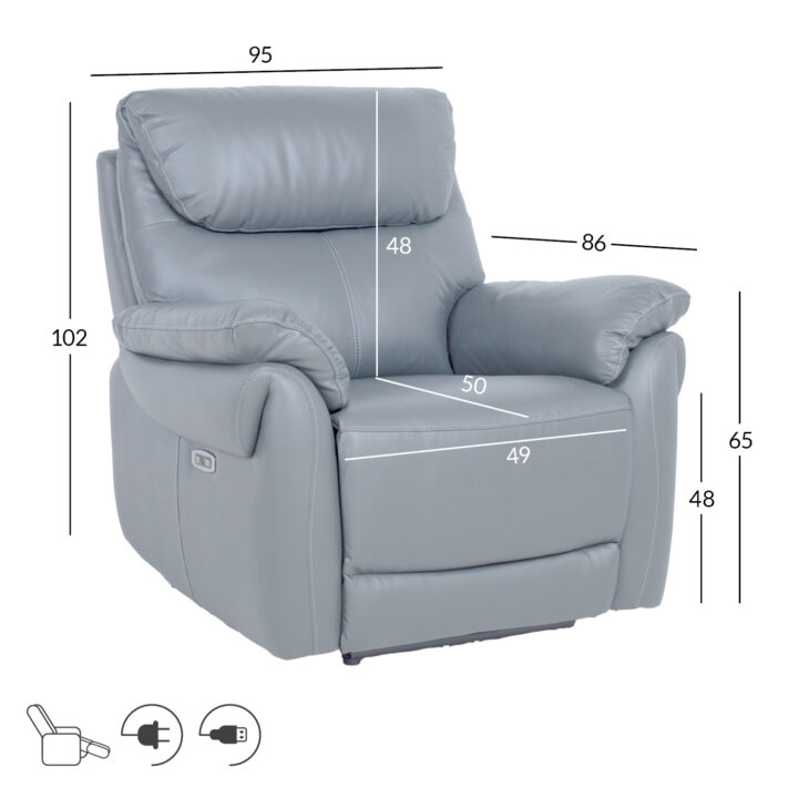 Tugitool BOWEN elektriline recliner 95x86xH102cm, hallikasbeež naturaalne nahk Elutoamööbel