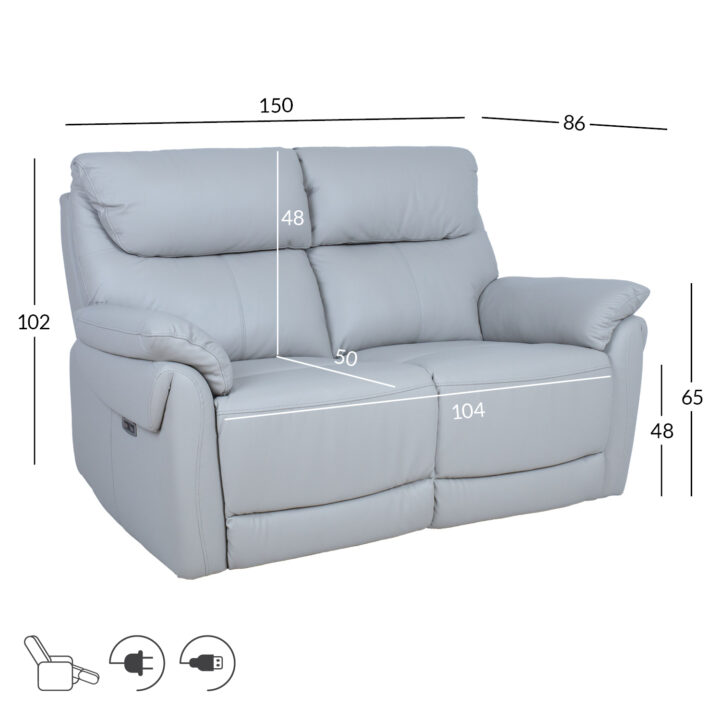 Diivan BOWEN 2-kohaline elektriline recliner 150x86xH102cm, hallikasbeež naturaalne nahk Diivanid
