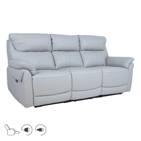 Diivan BOWEN 3-kohaline elektriline recliner 206x86xH102cm, hallikasbeež naturaalne nahk Diivanid