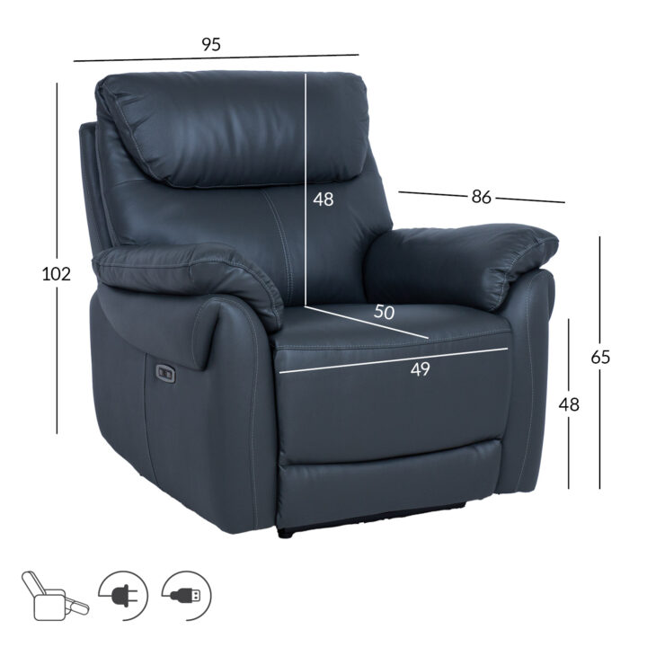 Tugitool BOWEN elektriline recliner 95x86xH102cm, tumehall naturaalne nahk Elutoamööbel