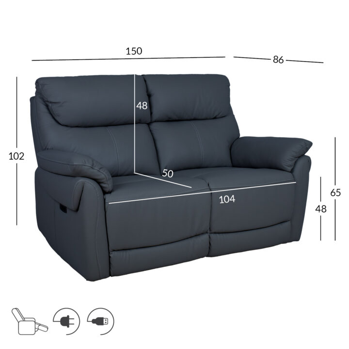 Diivan BOWEN 2-kohaline elektriline recliner 150x86xH102cm, tumehall naturaalne nahk Diivanid