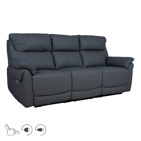 Diivan BOWEN 3-kohaline elektriline recliner 206x86xH102cm, tumehall naturaalne nahk Diivanid