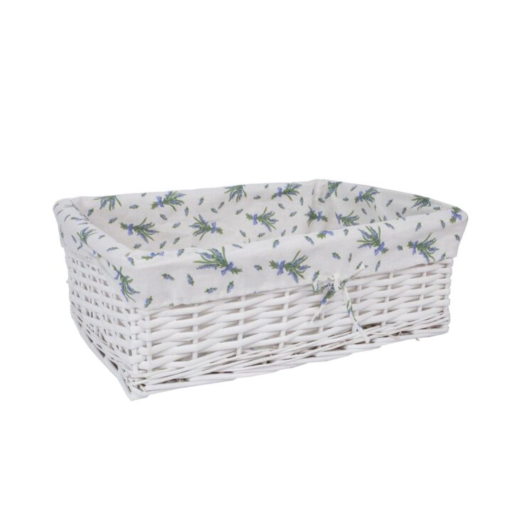 Korv MAX-3, 48x34xH16cm, valge punutis, lilleline kangas Esik ja Garderoob Korvid ja korvriiulid