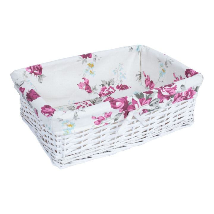 Korv MAX-3, 48x34xH16cm, valge punutis, lilleline kangas Esik ja Garderoob Korvid ja korvriiulid