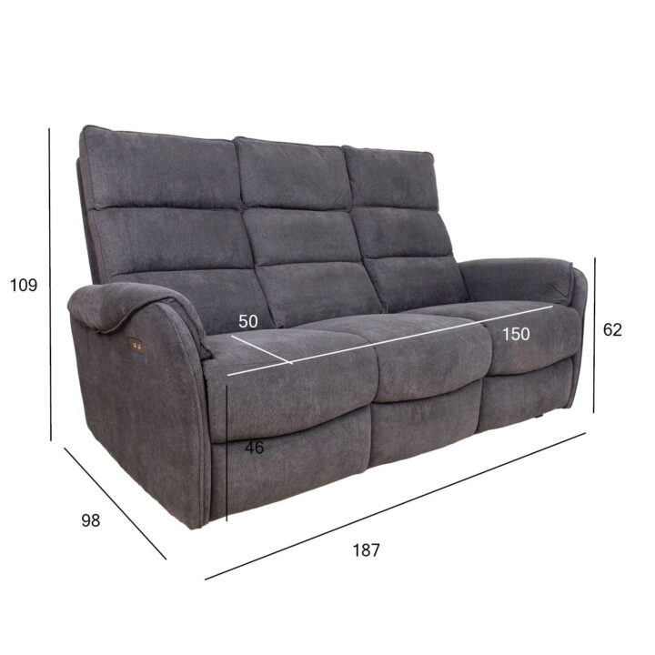 Diivan BOWERS 3-kohaline elektriline recliner 187x98xH109cm, sinakashall Diivanid Diivanid