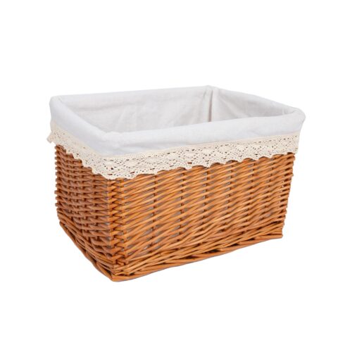 Korv MAX-3, 40x30xH24cm, helepruun punutis, pitsiga kangas Esik ja Garderoob Korvid ja korvriiulid
