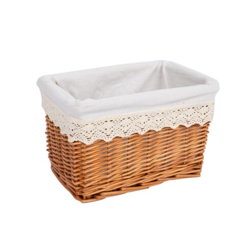 Korv MAX-5, 30x20xH18cm, helepruun punutis, pitsiga kangas Esik ja Garderoob Korvid ja korvriiulid