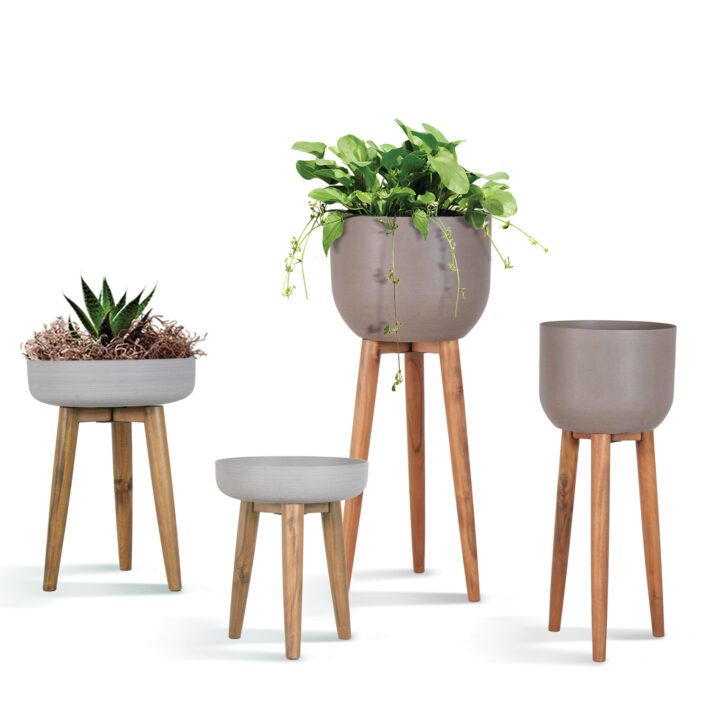 Lillepott SANDSTONE puidust jalgadega D40xH97cm, pruun Betoon ja kivi Betoon ja kivi