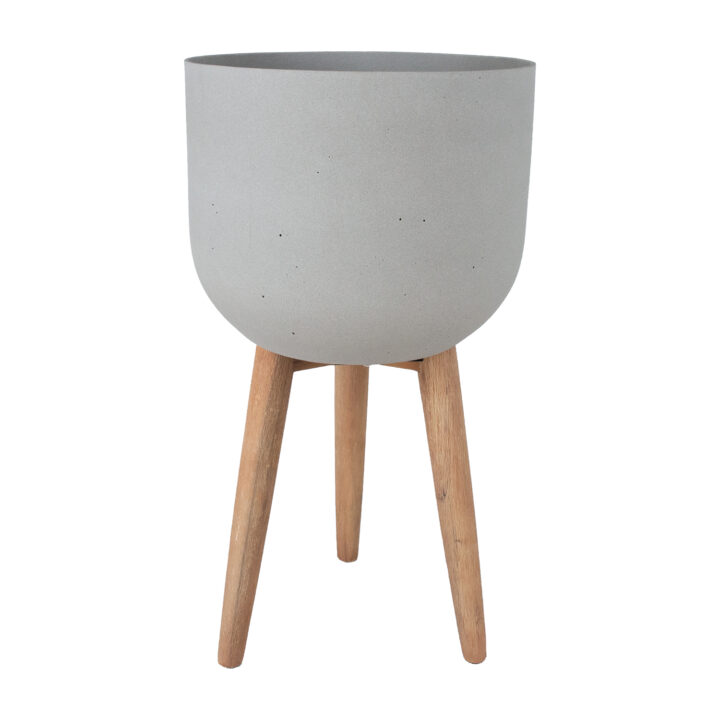 Lillepott SANDSTONE puidust jalgadega D40xH73,5cm, hall Betoon ja kivi Betoon ja kivi