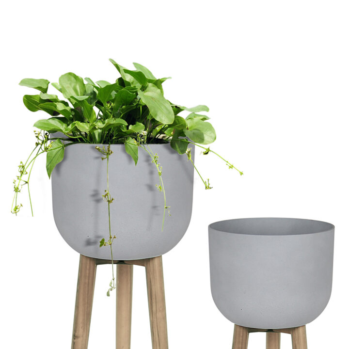 Lillepott SANDSTONE puidust jalgadega D40xH73,5cm, hall Betoon ja kivi Betoon ja kivi