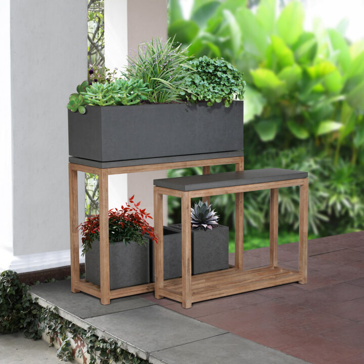 Riiul SANDSTONE 95,5×34,5xH75cm, hall fiibertsement, puidust raam Riiulid Betoon ja kivi G4y