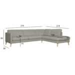 Nurgadiivan LINNEA PN helehall, 276×90/218xH80cm Diivanid Diivanid