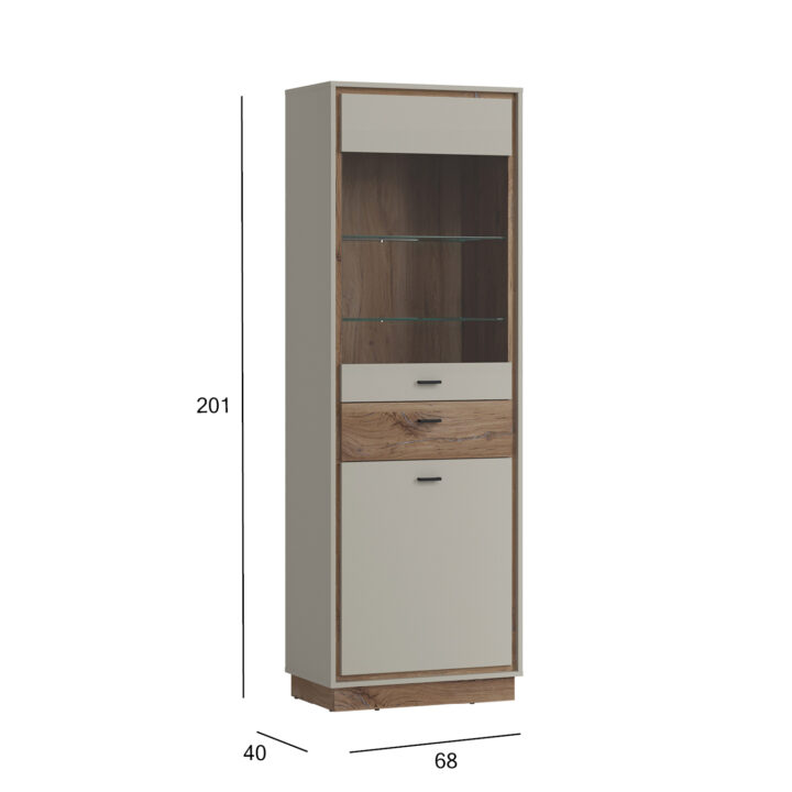 Kapp RIVERO 68x40xH201cm, tamm/hall Elutoamööbel H02-400 Vitriinkapid, kummutid ja riiul