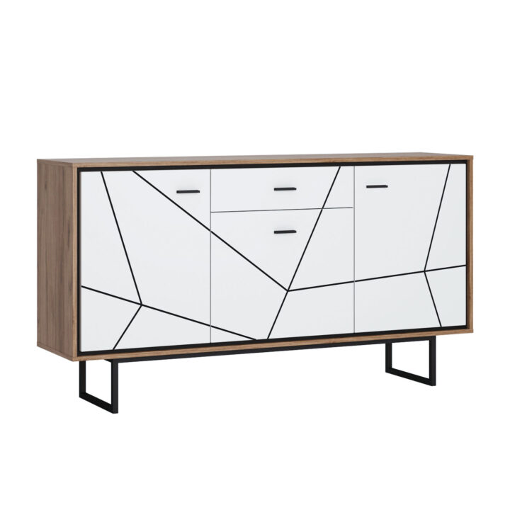 Kapp BROLO 167x40xH91cm, must/valge Elutoamööbel H02-400 Vitriinkapid, kummutid ja riiul