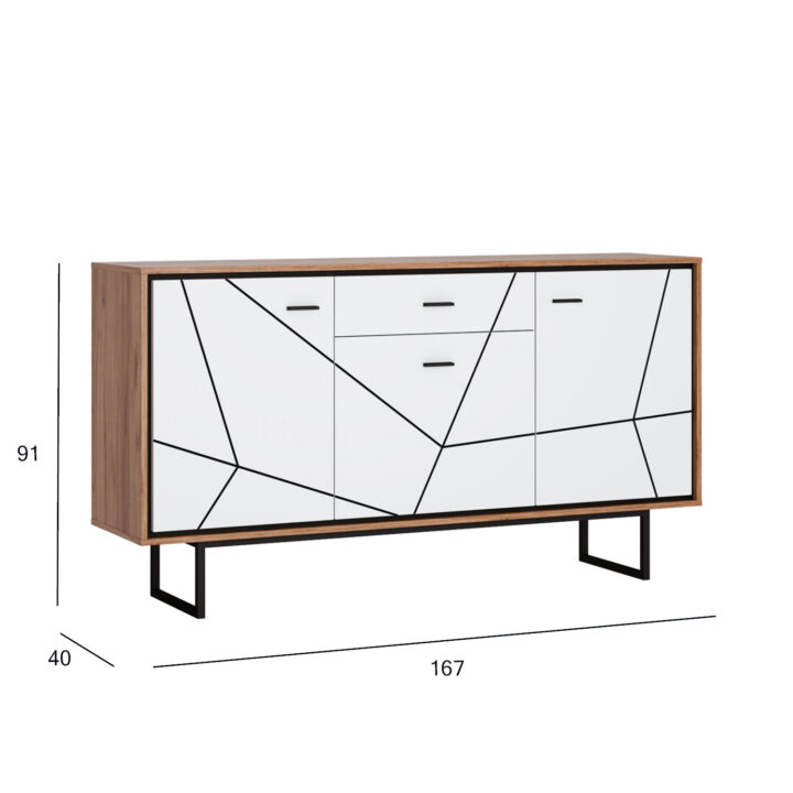Kapp BROLO 167x40xH91cm, must/valge Elutoamööbel H02-400 Vitriinkapid, kummutid ja riiul