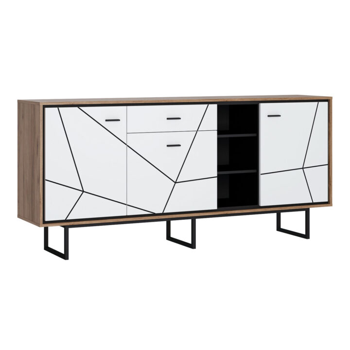 Kapp BROLO 198x40xH91cm, must/valge Elutoamööbel H02-400 Vitriinkapid, kummutid ja riiul