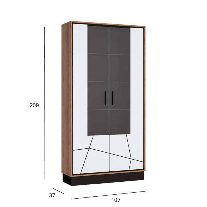 Kapp BROLO 107x37xH209cm, must/valge Elutoamööbel H02-400 Vitriinkapid, kummutid ja riiul