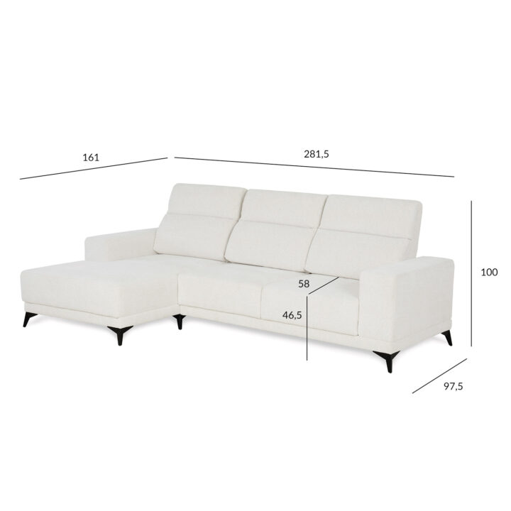 Nurgadiivan DARLA VN 281,5×161/97,5xH104cm, helebeež Elutoamööbel