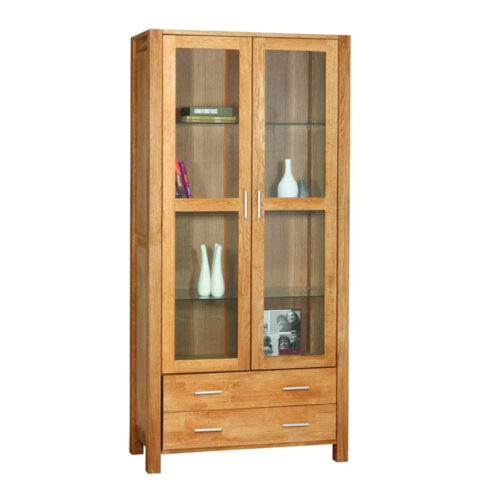 Vitriinkapp CHICAGO NEW 2-klaasuksega ja 2-sahtliga, 91x40xH190cm, puit: tammespoon/MDF, värvus: naturaalne, õlitatud Elutoamööbel CHICAGO