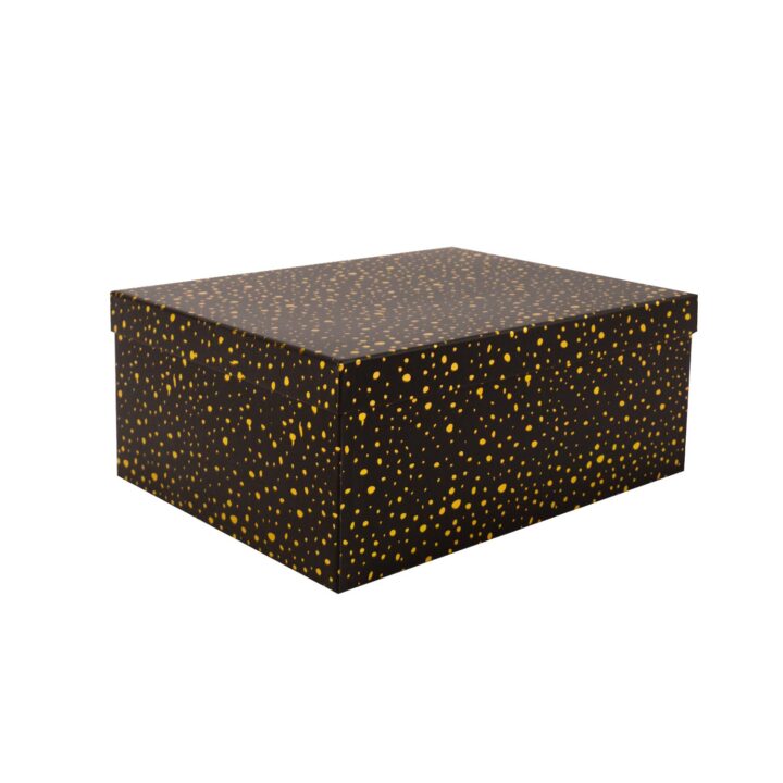 Pappkarp DIANA-5 kaanega 29x22xH12,5cm, must kuldsete täppidega Kinkekotid Kinkekotid