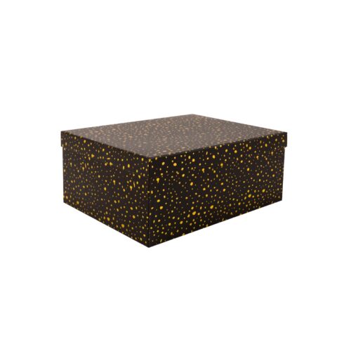 Pappkarp DIANA-8 kaanega 23×16,5xH10cm, must kuldsete täppidega Kinkekotid Kinkekotid