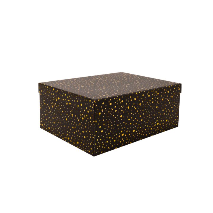 Pappkarp DIANA-8 kaanega 23×16,5xH10cm, must kuldsete täppidega Kinkekotid Kinkekotid