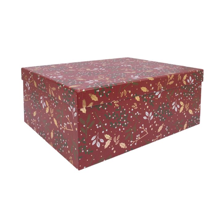 Pappkarp ARIEL-2 kaanega 35x27xH15,7cm, punane kuldse mustriga Jõulud Kinkekotid