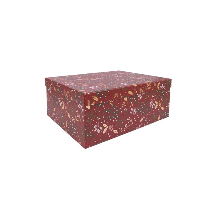 Pappkarp ARIEL-7 kaanega 25x18xH10,5cm, punane kuldse mustriga Jõulud Kinkekotid