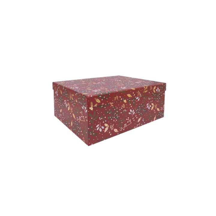 Pappkarp ARIEL-9 kaanega 21x15xH9cm, punane kuldse mustriga Jõulud Kinkekotid
